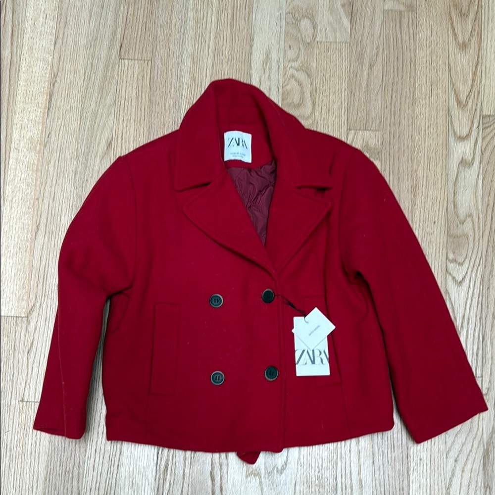 Zara Girls Peacoat Red Wool NWT